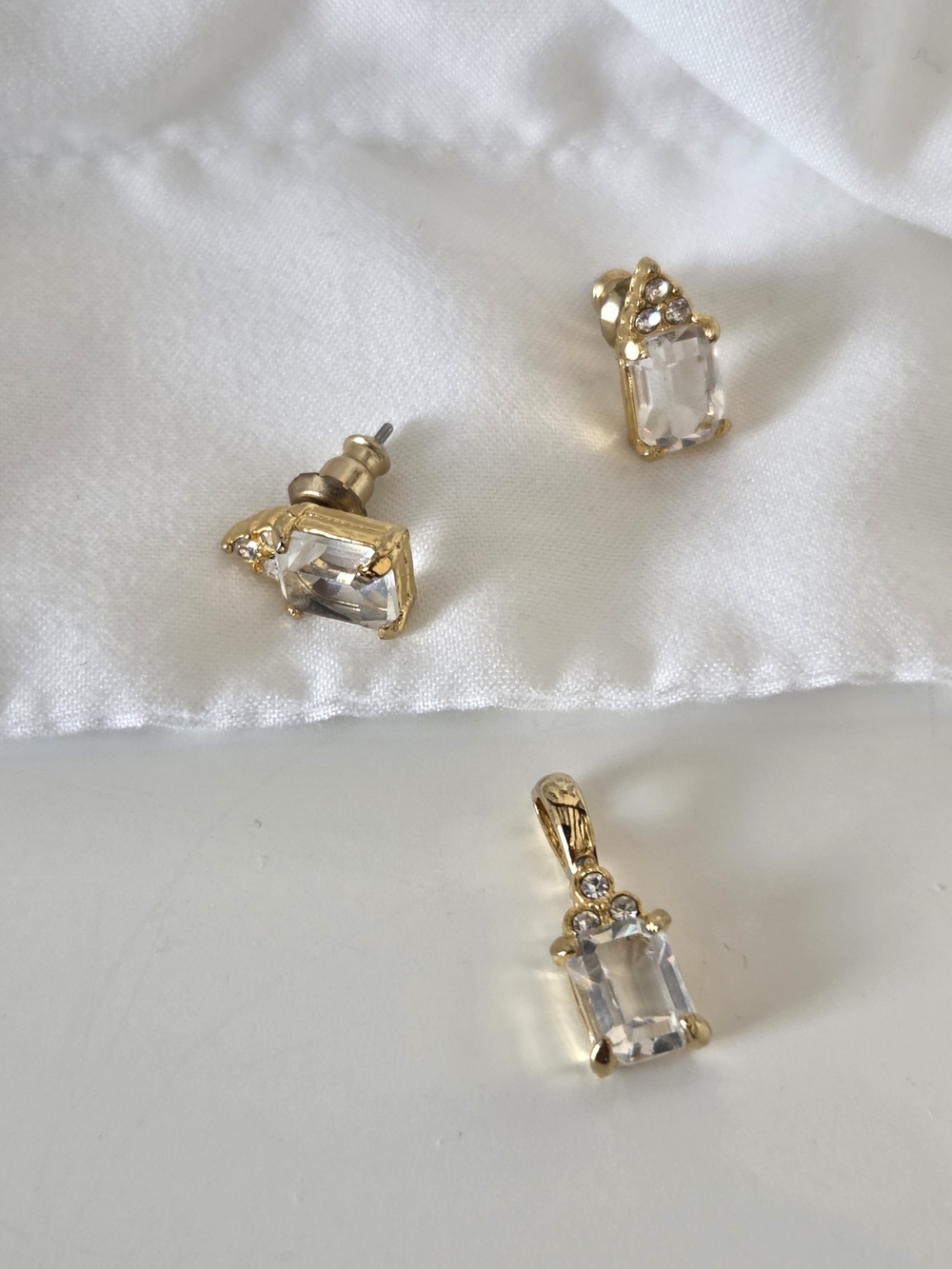 Gold-Tone Clear Crystal Stud Earrings and Pendant Set